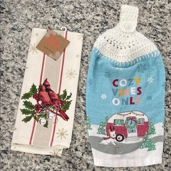Other - Festive Kitchen Towel Set with Cardinal and Cozy Vibes Design